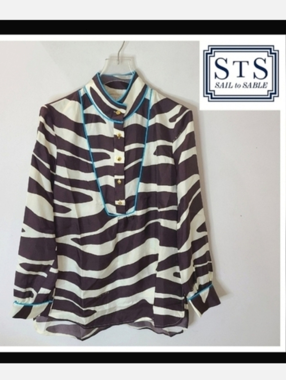Sail to Sable Silk Tunic Top XXS Brown & Cream Blouse On Bleeker 100% NWT $178